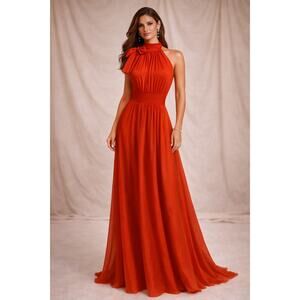 Light In The Box Halter Neck Chiffon Evening Gown Bow Detail Maxi Red